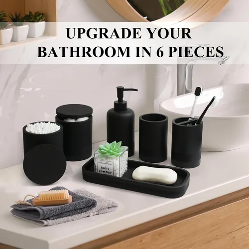 Miniatura 5 de LIN CHUAN Juego de accesorios de baño de 6 piezas, juego organizador con dispensador de jabón, juego de soporte para cepillos de dientes, bandeja