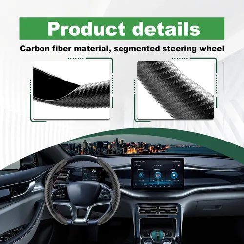 Miniatura 3 de 2 piezas Funda de volante de fibra de carbono antideslizante, Funda de volante antideslizante/Protector de volante segmentado/Accesorios