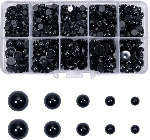 TOAOB - 830 piezas redondas de plástico negro Amigurumis Eyes de 0.157 in, 0.197 in, 0.236 in, 0.315 in, 0.394 in, con parte trasera plana, cuentas