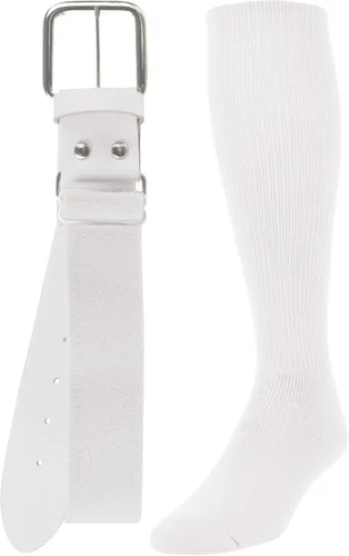 TCK Combo de calcetines y cinturón de béisbol o sóftbol, tallas para jóvenes y adultos para niños y niñas, hombres y mujeres Blanco