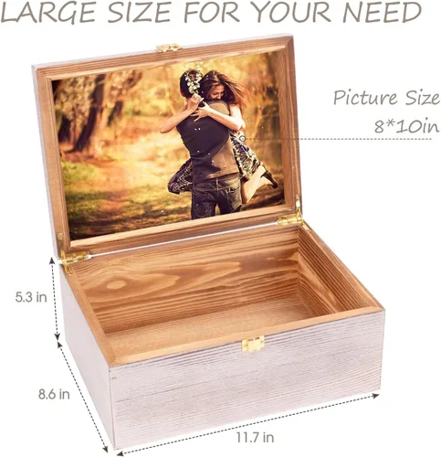 Miniatura 5 de Tree of Life - Cajas de recuerdo de madera más grandes con tapas con bisagras y un marco de fotos dentro de la tapa, caja de almacenamiento