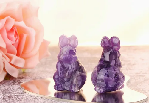 Miniatura 2 de QINJIEJIE Decoración de Pascua de 2 pulgadas, estatua de conejo de amatista, cristales de conejo, piedras curativas, piedras preciosas naturales
