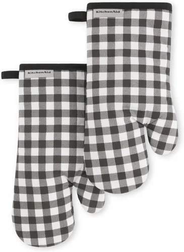 KITCHENAID Juego de 2 manoplas de horno Gingham, negro mate, 7 x 13 pulgadas