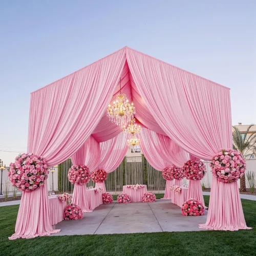 Miniatura 28 de Cortina de techo beige de 10 x 40 pies para fiestas de boda – 2 paneles sin arrugas de 40 pies de largo cortinas drapeadas para bodas, cumpleaños
