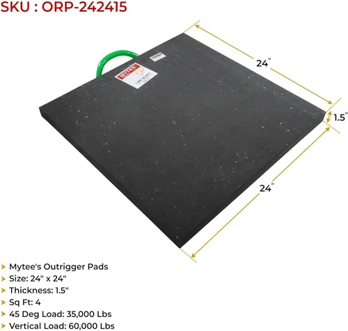 Miniatura 6 de Mytee Products (Paquete de 4) Almohadilla de Estabilizador Mediana 24" x 24" 1.5" Negro para Grúa, Camión de Auxilio, Camión de Remolque