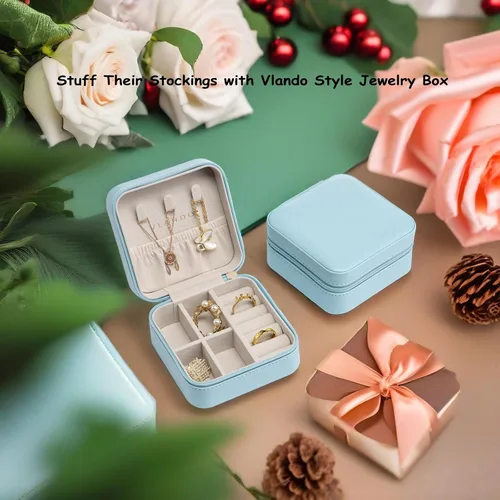 Miniatura 5 de Organizador de joyas Vlando para almacenaje y exhibición, joyero para viaje, imitación de piel, para anillos, aretes, collares.