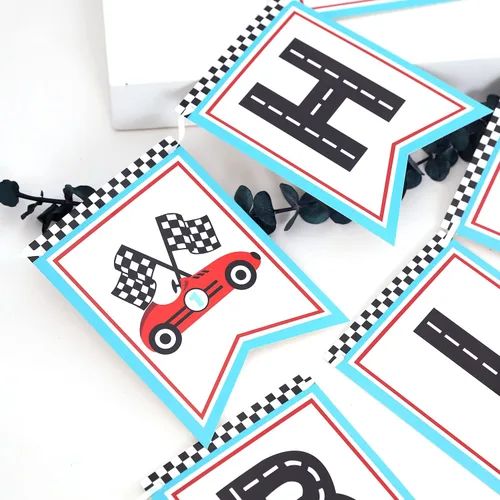 Miniatura 6 de Retro Happy Birthday - Decoración de fiesta temática de carreras, pancarta de cumpleaños para fanáticos de las carreras
