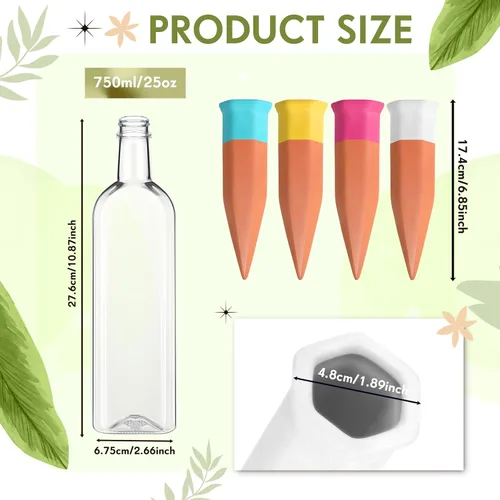 Miniatura 2 de Ziliny Paquete de 4 dispositivos de picos de riego de terracota, picos de riego automático para plantas con botellas de vino de plástico de 25