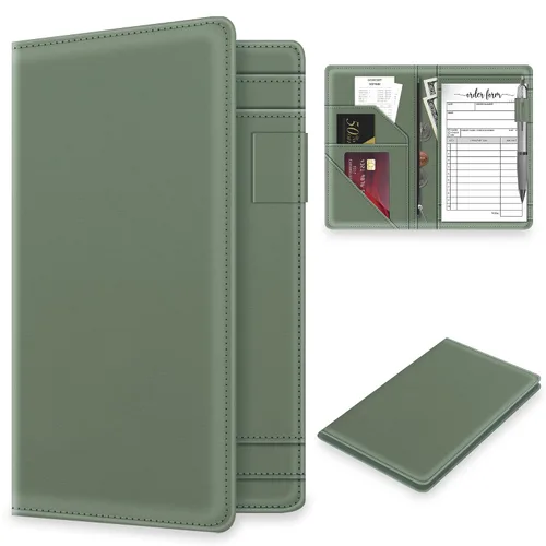 Miniatura 13 de Libreta para meseros con bolsillo con cremallera para camarera, bonita cartera de camarero, organizador de libreta de meseros de restaurante, Blanco
