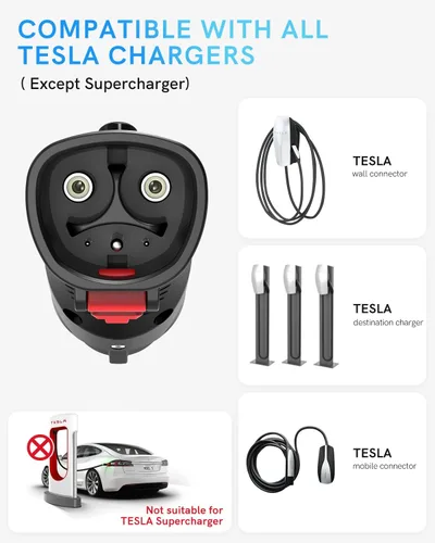 Miniatura 2 de Adaptador de carga EV para Tesla a J1772, hasta 60 amperios con bloqueo de seguridad, IP65, adaptador portátil J1772 Tesla, compatible con cargador