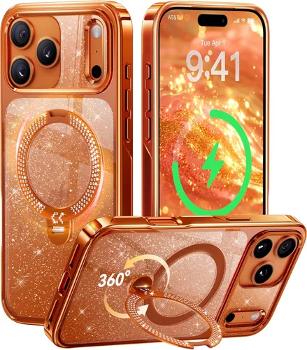Miniatura 37 de CASEKOO Funda plateada brillante para iPhone 17 Pro con soporte magnético giratorio de 360 grados [compatible con MagSafe]