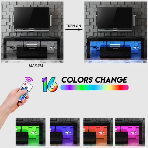 Miniatura 4 de Moderno soporte de TV negro para TV de 32/40/50/55+ pulgadas, consola de TV centro de entretenimiento, soporte de mesa de TV LED con almacenamiento