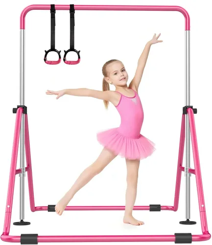 Miniatura 9 de SHIWEI Barra de gimnasia para niños, barra de gimnasia plegable con 5 alturas ajustables, equipo de entrenamiento expandible para interiores