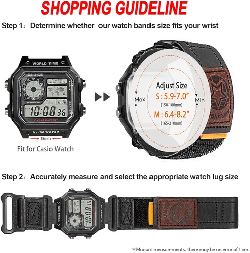 Miniatura 6 de Correa de reloj de cuero genuino de 0.709 in compatible con G-Shock AE-1200/AE-1000W/1100W/AE-1300, W-735H/W-216H/218H W-219H/F-91W/F-94W/F-105W