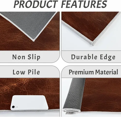 Miniatura 5 de Kitchen Mats for Floor 2 Piece Set Abstract Leather Texture Non Slip Kitchen Rugs Washable Retro Aesthetics Floor Mats Rust Brown Area Rug Runner