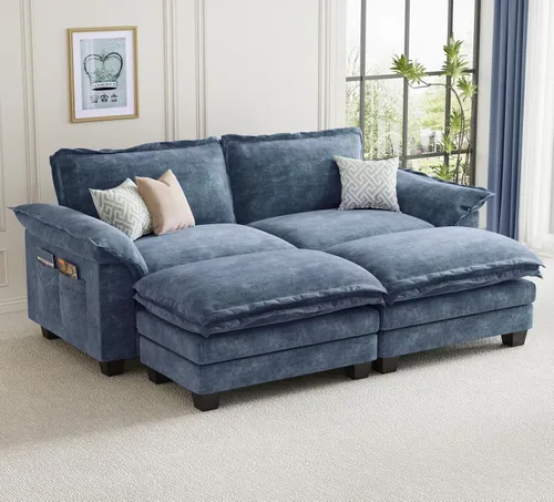 Miniatura 37 de KKL Sofá Seccional Modular de 89 Pulgadas, Sofá de Amor de 2 Asientos Sofá Nube con Asiento Profundo, Sofás Seccionales de Chenilla para Sala