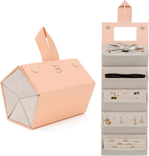 Joyero organizador de joyas de viaje Lujoso organizador de viaje compacto con soporte para collares, organizador de aretes, soporte para anillos,