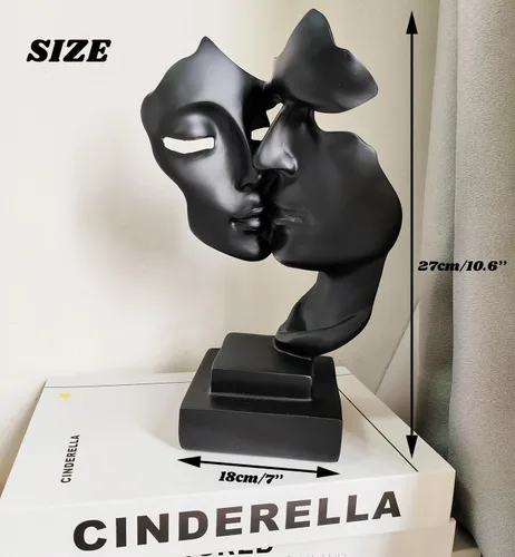 Miniatura 3 de Escultura de beso para parejas, adornos de estatua de resina de pensador negro, figura de arte abstracto de silencio es dorado, esculturas