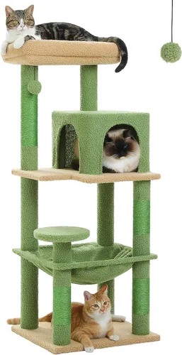 Miniatura 10 de MUTTROS Árbol para gatos de interior, torre para gatos de varios niveles de 44.5 pulgadas con hamaca grande de marco de metal, condominio para gatos
