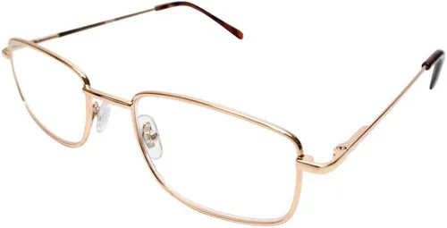 Calabria R754 - Gafas de lectura rectangulares de borde completo para hombre con lentes doradas brillantes y transparentes, lectores de marco de