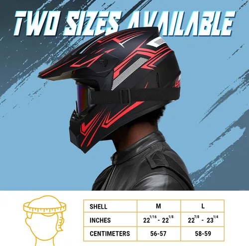 Miniatura 6 de Oryxearth Casco de Dirt Bike con certificado DOT, casco de motocicleta todoterreno para adultos con gafas, guantes y máscara con tamaño M/L