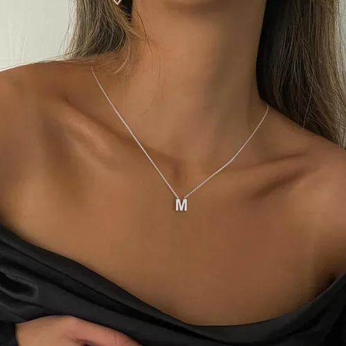 Miniatura 25 de Collares con iniciales para mujer, delicado collar de letra plateada con nombre personalizado con monograma, collar simple y lindo con inicial