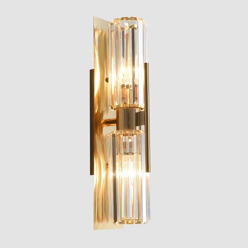 Moderno aplique de pared de cristal de lujo con 2 luces doradas de latón de mediados de siglo, elegante lámpara de pared para dormitorio, pasillo,