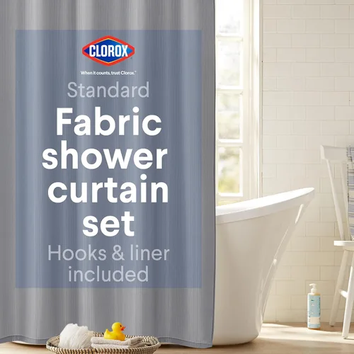 Miniatura 11 de CLOROX Cortina de ducha para baño con juego de forro de PEVA impermeable y liviano, tamaño estándar para baño, con imanes con peso y 12 ganchos
