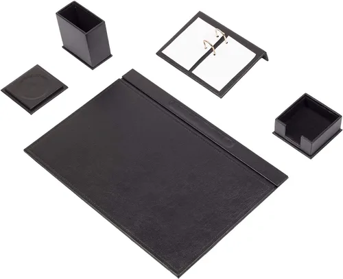 MOOGCO Juego de escritorio de cuero, almohadilla de escritorio, soporte para papel de notas, soporte para bolígrafos, posavasos de cuero, soporte