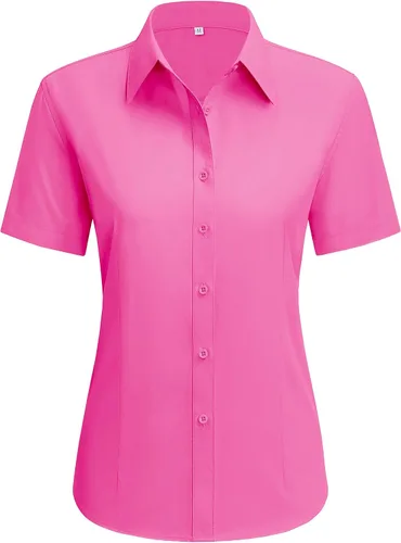Miniatura 20 de siliteelon Camisas de vestir para mujer, de manga corta, de algodón, camisa con botones abajo, camisa básica con botones arriba, camisas con cuello