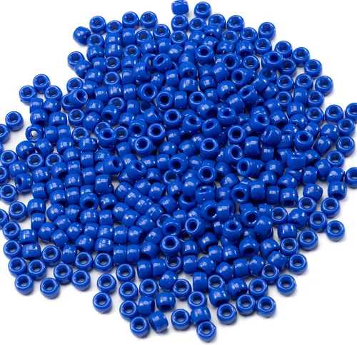 Miniatura 2 de 1000 piezas de cuentas de pony acrílicas de un solo color de 6 x 9 mm a granel para hacer joyas, aretes, trenzado de cabello Azul Oscuro
