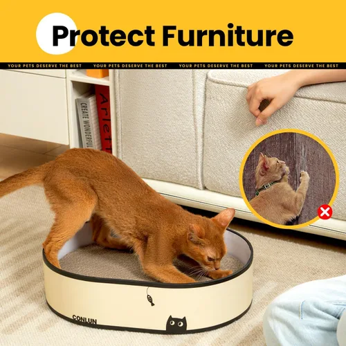 Miniatura 4 de Conlun Caja rascador para gatos con 4 tablas de rascar para gatos, almohadilla reversible para arañazos para gatos, cartón corrugado resistente