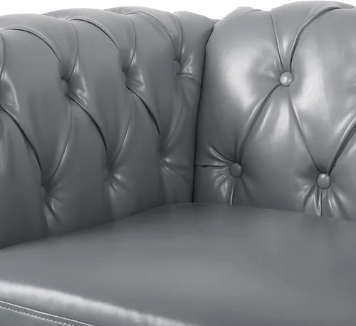 Miniatura 4 de RARZOE Moderno sofá Chesterfield de poliuretano de 3 plazas, sofá Chesterfield tapizado de piel con botones capitoné, sofá clásico de piel sintética