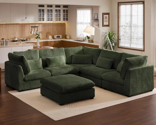 Miniatura 59 de Sofá Modular de Gran Tamaño, Sofá Seccional de Chenilla Nube Extra Profundo con Chaise Otomana, Sofá Esponjoso de Chenilla de 4 Plazas para Sala
