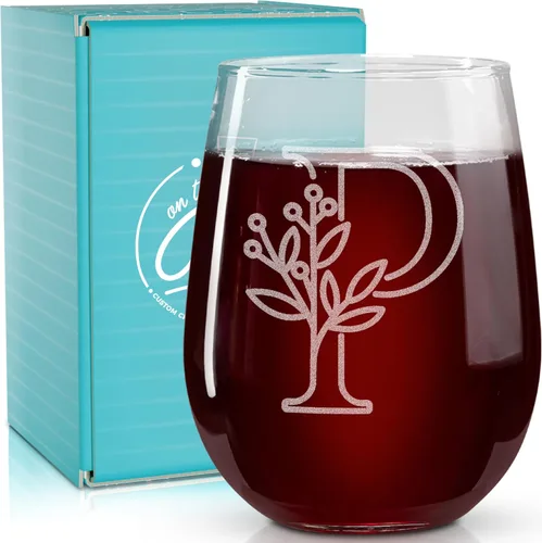 Miniatura 15 de On The Rox Drinks Regalos con monograma para mujeres y hombres – Letra A-Z inicial grabada monograma copa de vino sin tallo, regalo de vino