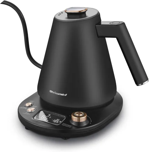Miniatura 8 de Pava eléctrica de Elite Gourmet EKT1001, de 1,0 L, sin BPA, de 1100 W, de cristal, inalámbrica, base de 360°, elegante interior con luz LED azul