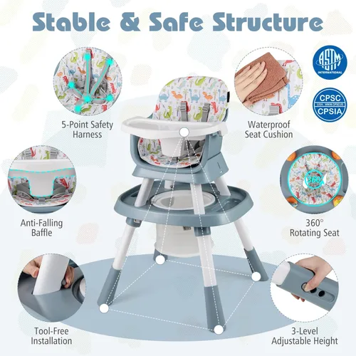 Miniatura 6 de HONEY JOY Silla alta 16 en 1 para bebé, silla alta convertible para bebés y niños pequeños/asiento elevador/centro de actividades con juguetes, mesa