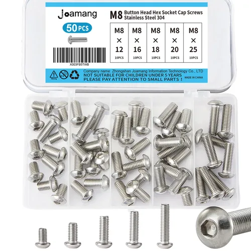 Tornillos de cabeza de botón M8 x 0.472 in, 0.630 in, 0.709 in, 0.787 in, 0.984 in, acero inoxidable 304, unidad hexagonal Allen métrica, acabado