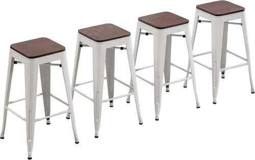 Miniatura 10 de Yongchuang Juego de 4 taburetes de bar de metal negro de 24 pulgadas, apilables, sin espalda, con parte superior de madera