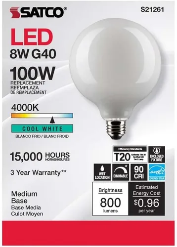 Miniatura 4 de Satco S21261 8G40/WH/LED/E26/940/120V - Paquete de 6