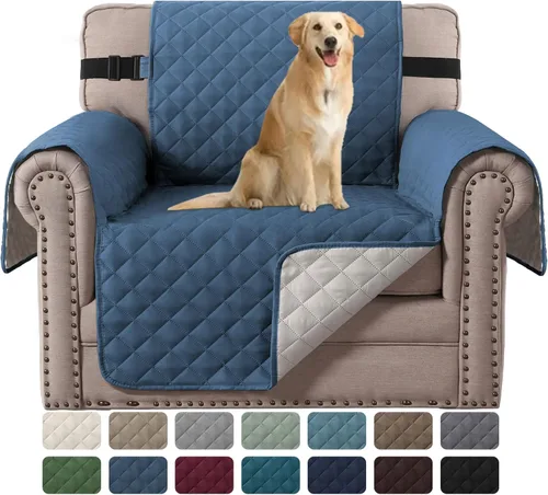 Miniatura 11 de H.VERSAILTEX Funda de sofá resistente al agua para sofá de 3 cojines, reversible, protector de muebles acolchado con correa elástica, funda de sofá