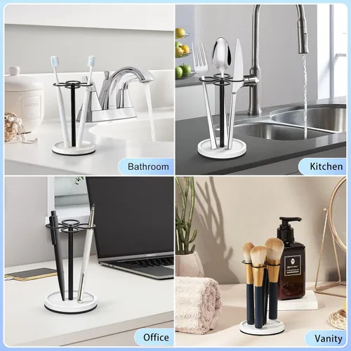 Miniatura 6 de Luxspire Soporte para cepillos de dientes, organizador de cepillos de dientes de acero inoxidable con base de tierra de diatomeas, soporte