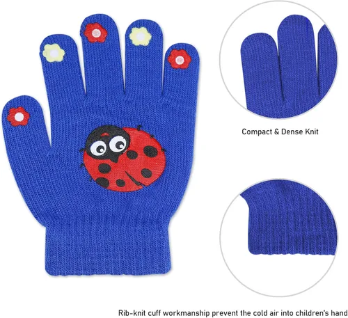 Miniatura 50 de Hicdaw 6 pares de guantes de invierno para niños, guantes de punto elásticos y cálidos para niños o niñas