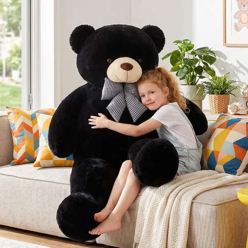 Miniatura 4 de IKASA Oso de Peluche Gigante Animal de Peluche Juguete de Felpa, 47 pulgadas Grande Lindo Jumbo Juguetes Suaves, Enorme Gran Esponjoso Gordo Negro