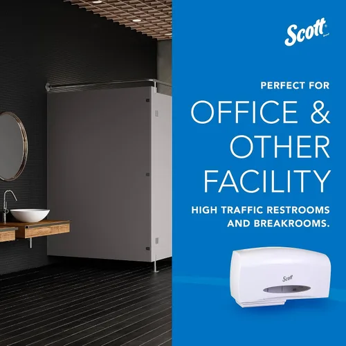 Miniatura 9 de Kimberly-Clark Scott Essential JRT - Dispensador de papel higiénico doble sin núcleo (09609), alta capacidad, duradero, 20 x 6 x 11 pulgadas