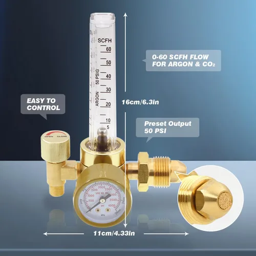 Miniatura 2 de Regulador de Gas Medidor de Flujo de Argón CO2 para Soldadura MIG TIG 0-60CFH CGA580