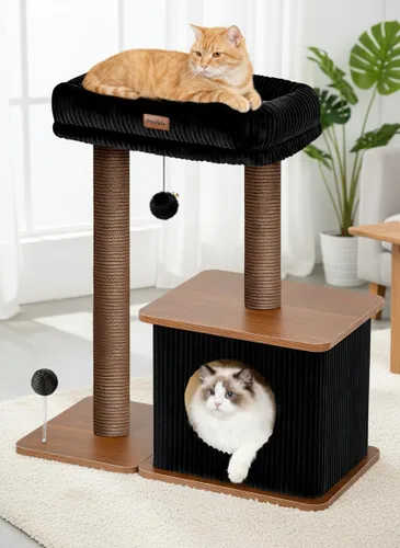 Miniatura 9 de Moderno árbol para gatos de interior, estilo nórdico loft, torre de madera para gatos con postes rascadores de sisal, camas acolchadas suaves