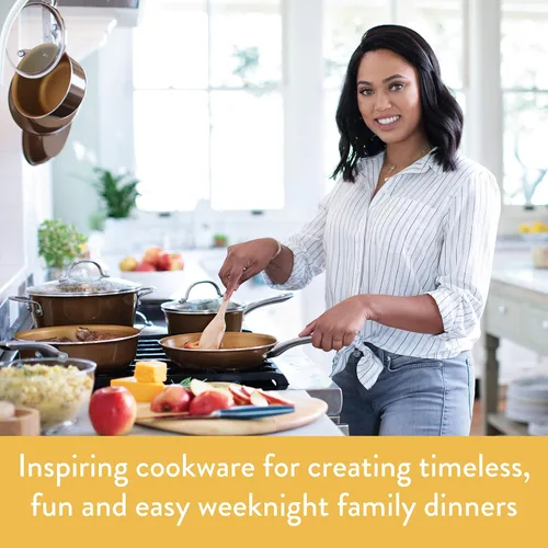Miniatura 3 de Ayesha Curry Home Collection - Cacerola antiadherente con tapa, 3 cuartos de galón, color marrón