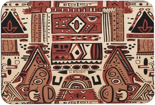 Tapetes de baño para baño, color rojo, beige, marrón oscuro, patrón de tribu secreta, estilo bohemio, absorbente de agua, antideslizante, alfombra