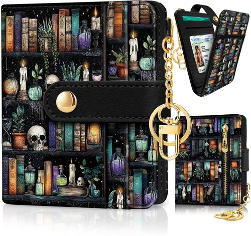 Miniatura 27 de Jogjam Cartera pequeña para mujer, Rfid delgada y compacta para tarjetas de crédito, billetera plegable de piel sintética, bolsillo con cremallera